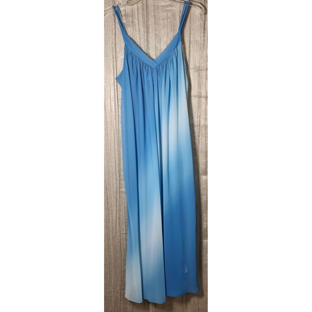 Vintage Oscar de la Renta Pink Label Blue Ombre Chiffon Maxi Dress M Dreamy